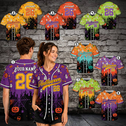 Lifestyle view of someone wearing the custom Halloween baseball jersey
