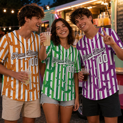 Lifestyle view of a multicolor custom baseball jersey for halloween