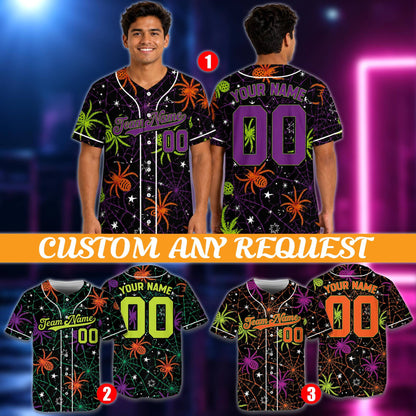 Adult wearing the personalized Halloween baseball jersey in a casual setting