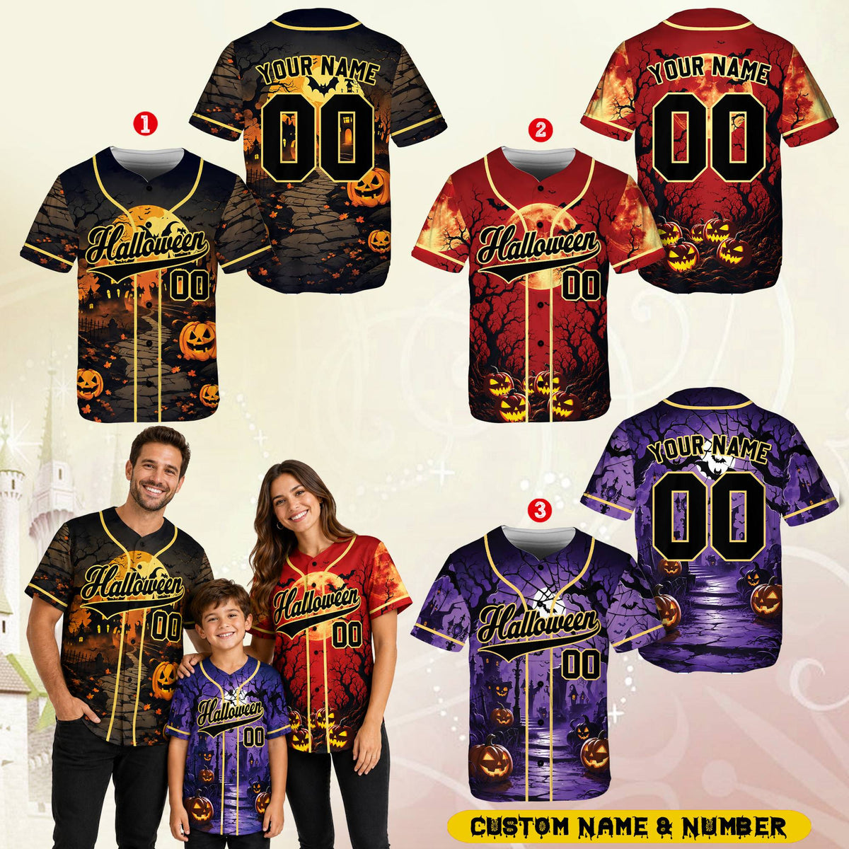 Second lifestyle view of the personalized halloween baseball jersey