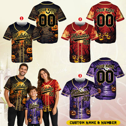 Second lifestyle view of the personalized halloween baseball jersey
