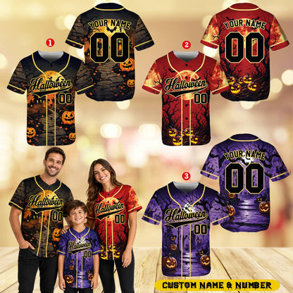 Third lifestyle view showing the custom name and number on the halloween baseball jersey
