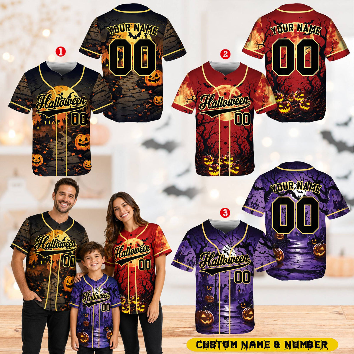 Lifestyle view of the custom halloween baseball jersey