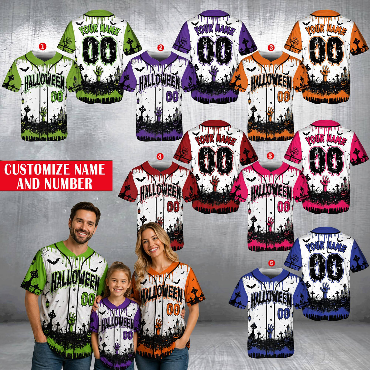Lifestyle shot of a person wearing the personalized halloween baseball jersey