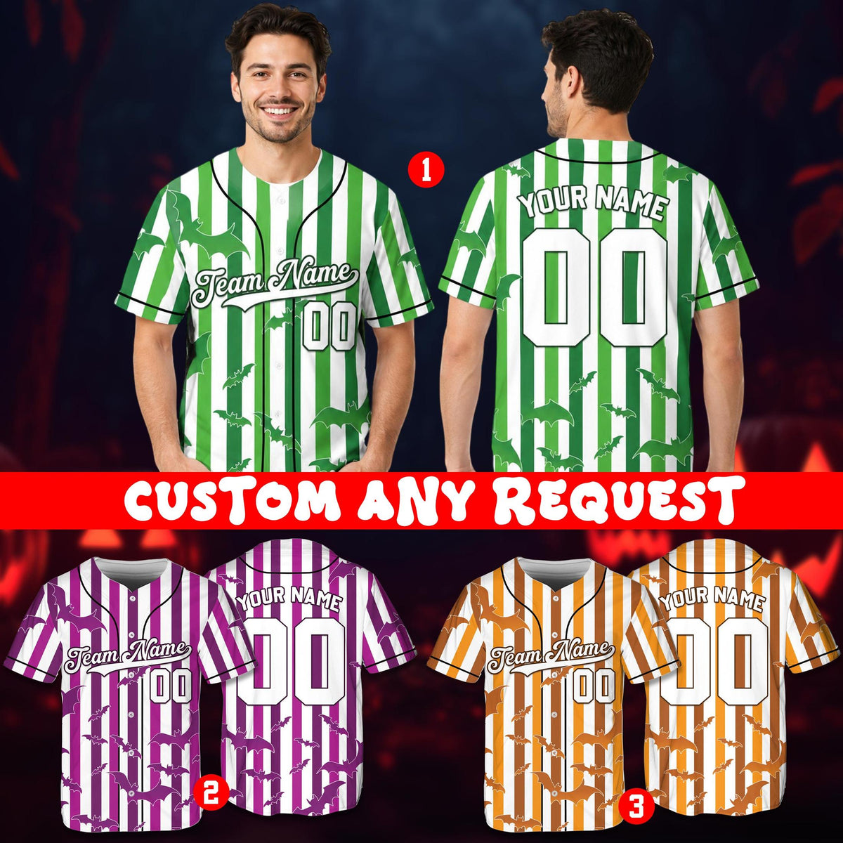 Additional view of multicolor striped halloween baseball jersey