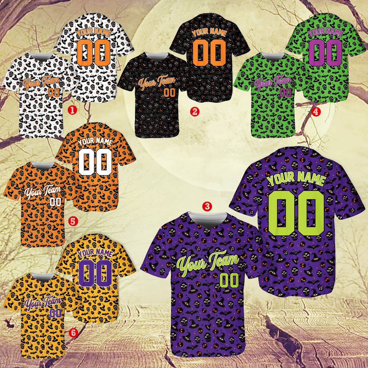 Third multicolor view of the halloween baseball jersey pattern