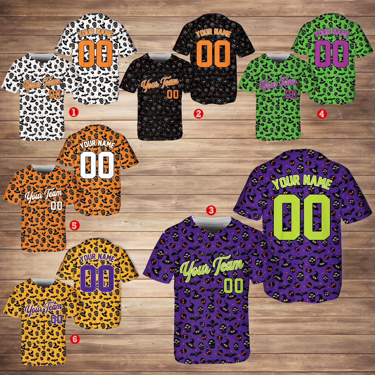 Fifth multicolor view of the halloween baseball jersey