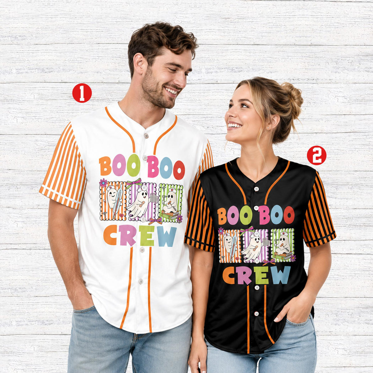 Lifestyle shot of the personalized baseball jersey with halloween nursing theme