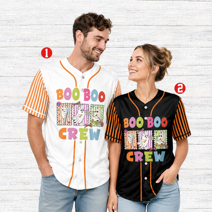Lifestyle shot of the personalized baseball jersey with halloween nursing theme