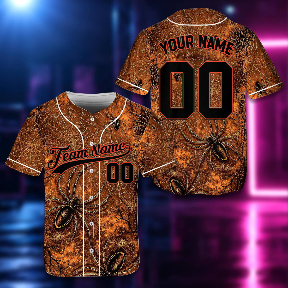 Orange personalized halloween baseball jersey front view