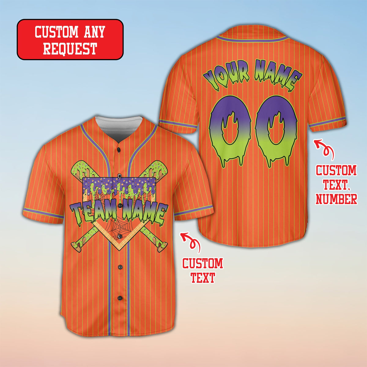 Orange baseball jersey custom name design front view