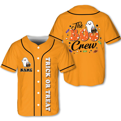 Personalized orange Halloween baseball jersey featuring a ghost and custom name, main view