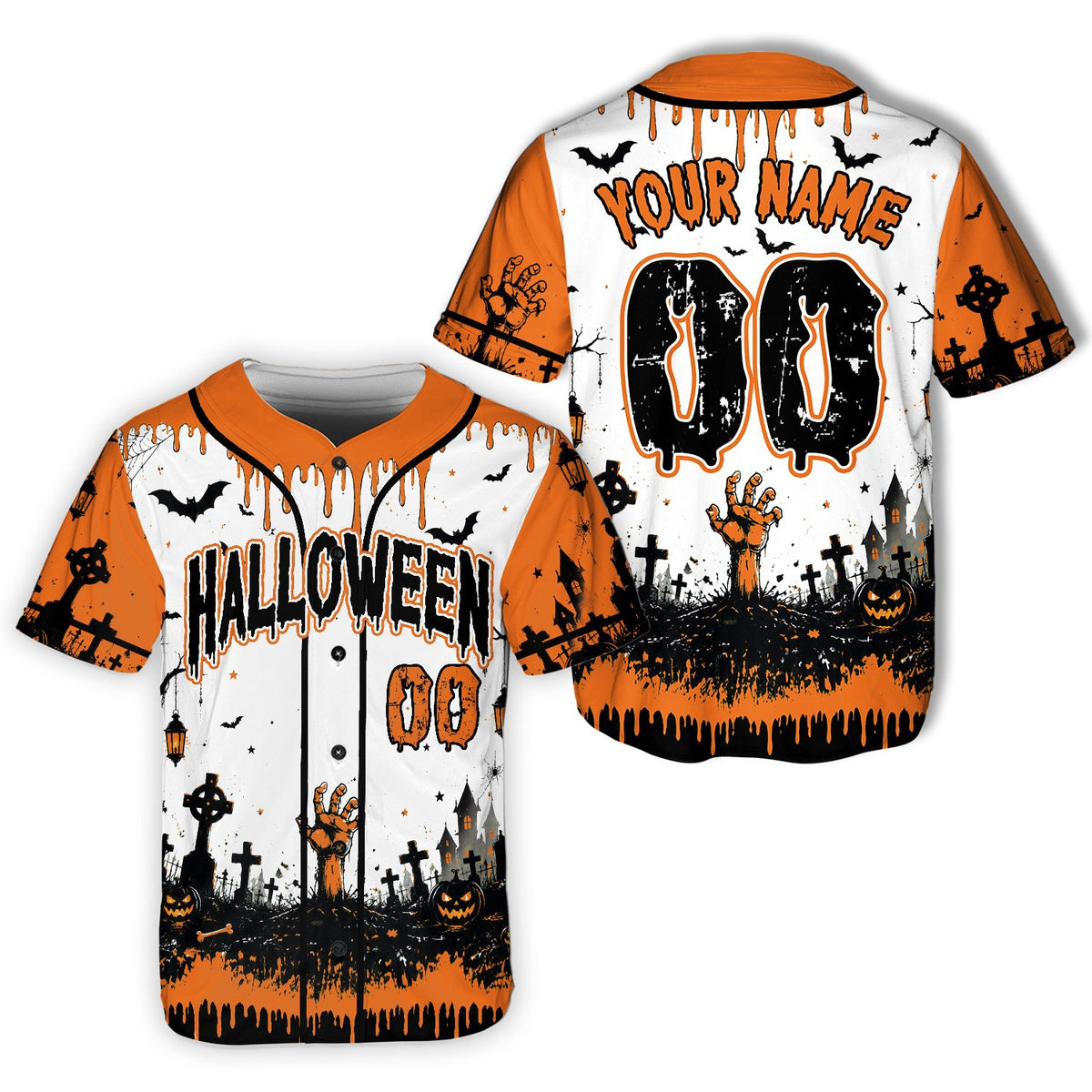 Personalized Halloween baseball jersey with custom name and number, main view