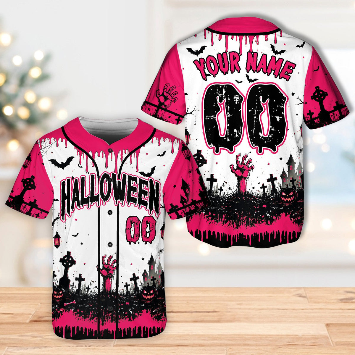 Spooky halloween custom baseball jersey, front view