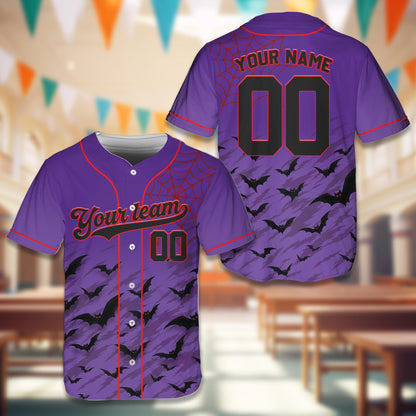 Personalized purple halloween baseball jersey front view