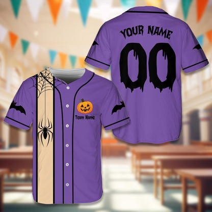 Front view of the purple custom halloween baseball jersey design