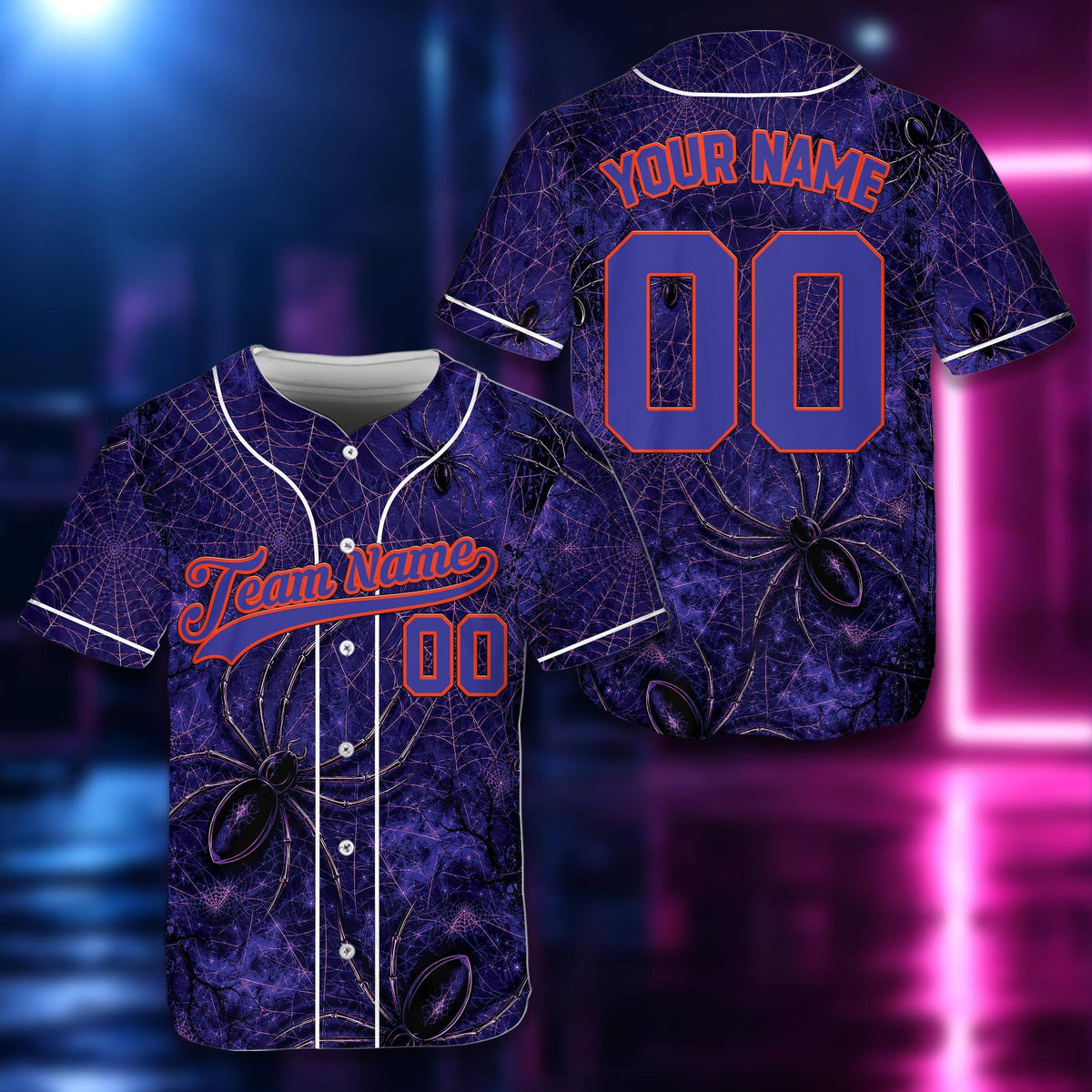 Purple personalized halloween baseball jersey alternate front view