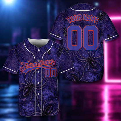 Purple personalized halloween baseball jersey alternate front view