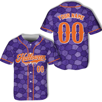 Personalized purple halloween baseball jersey with custom name and number, main view