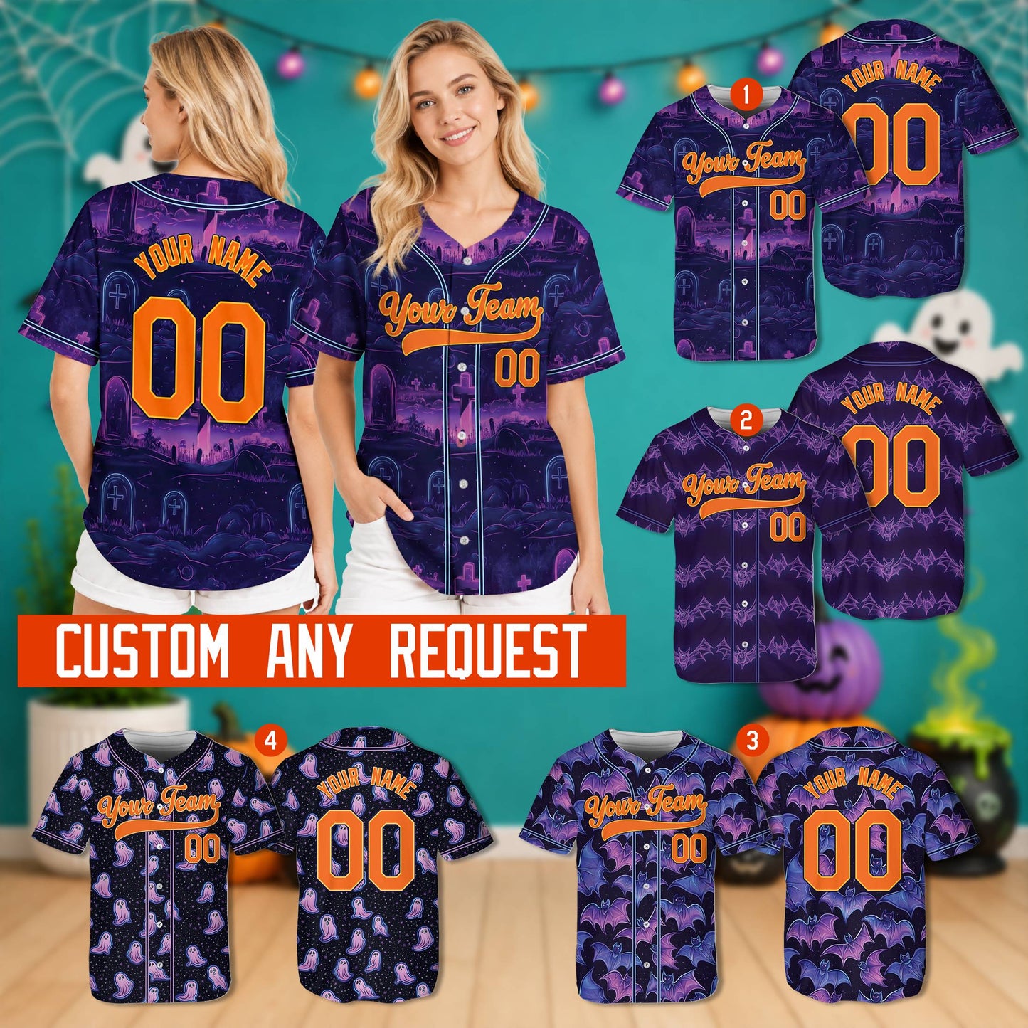 Alternate view of the personalized baseball jersey showing fabric details and holiday design