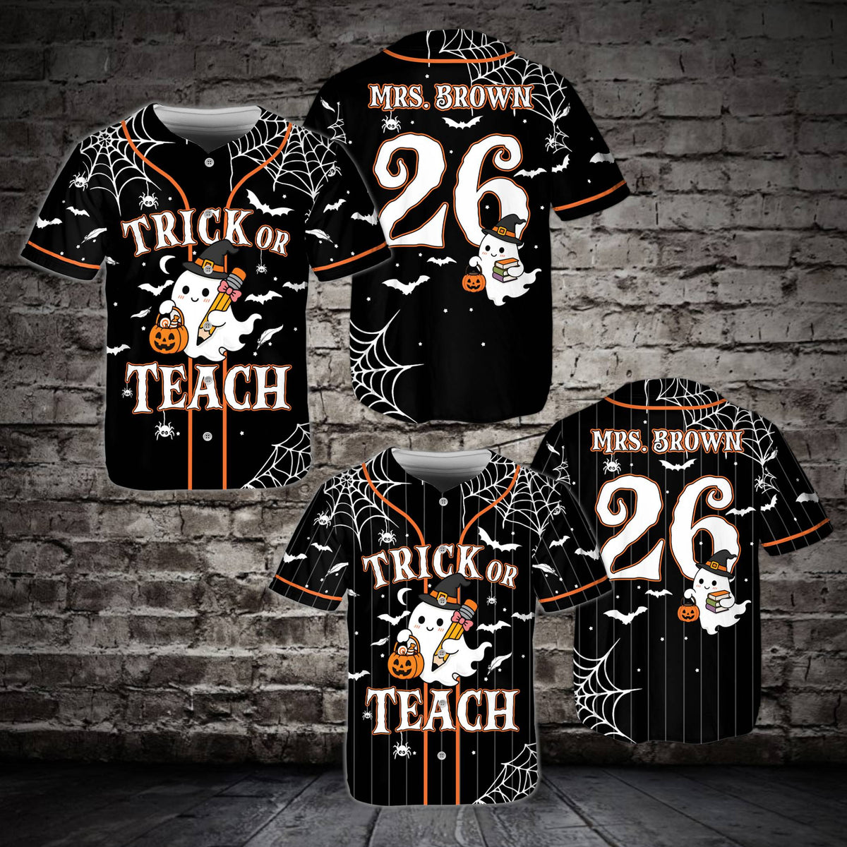 Front view of the black custom baseball jersey for teachers