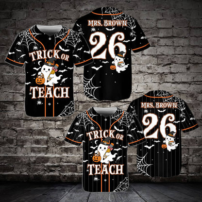 Front view of the black custom baseball jersey for teachers