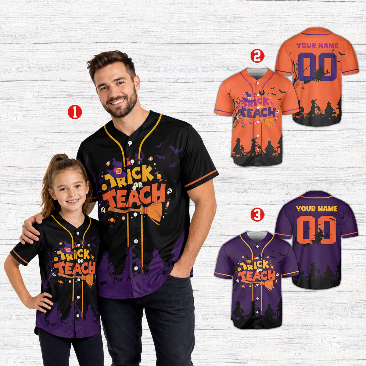 Multicolor back view of the personalized baseball jersey showing custom name and number