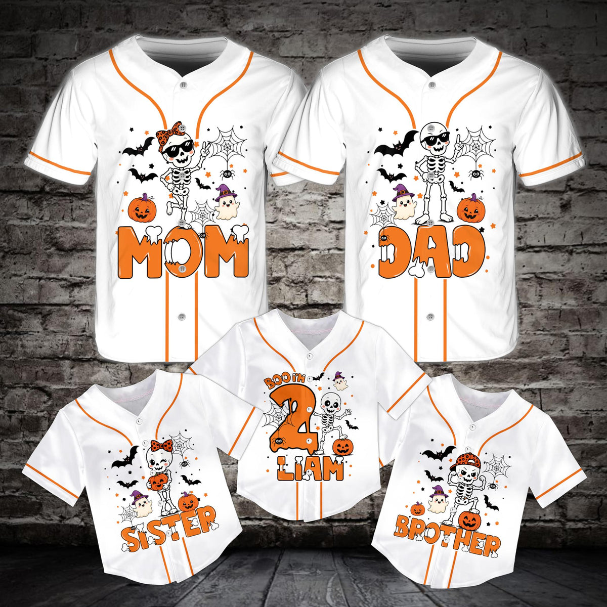Front view of personalized halloween baseball jersey with custom name and number