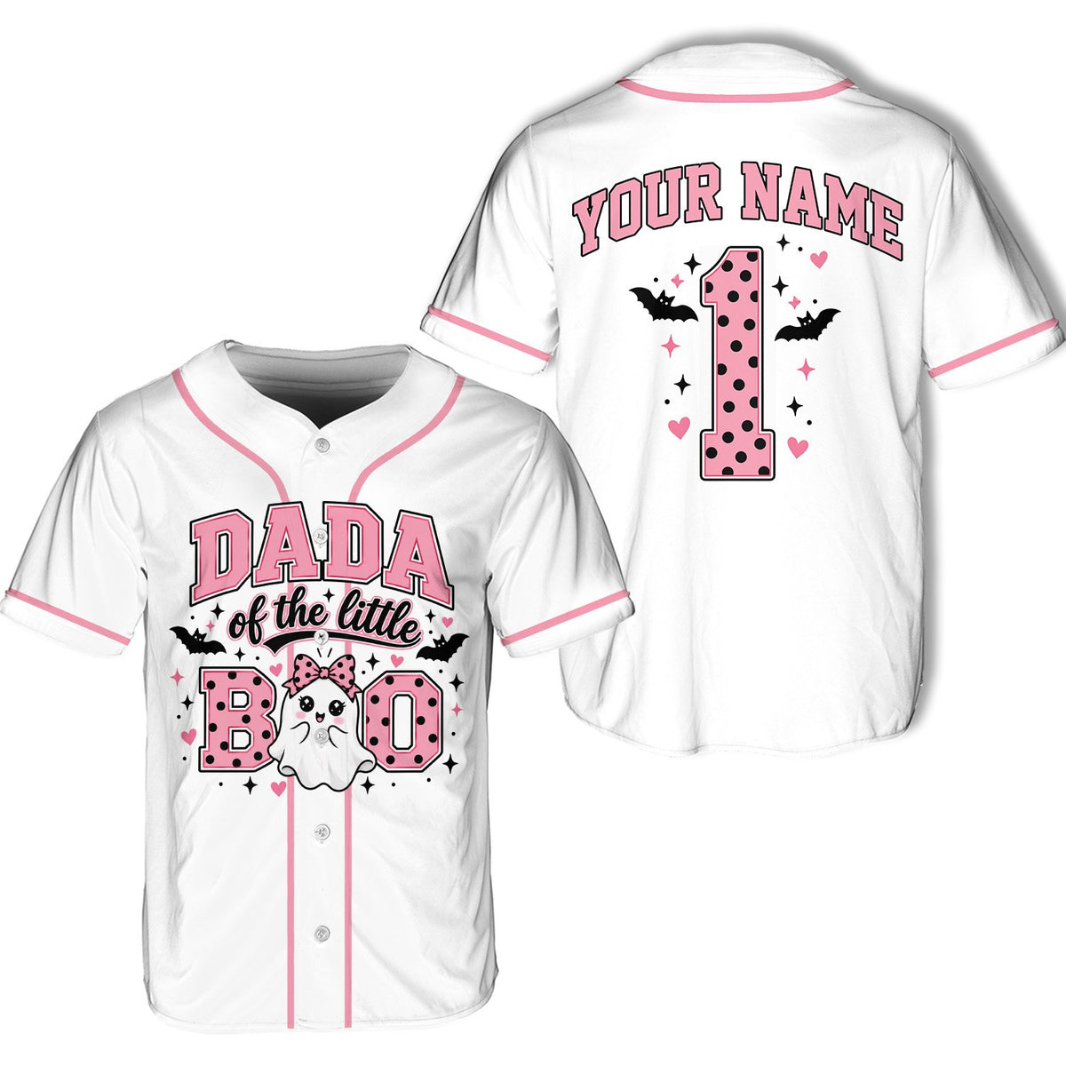 Detailed front view of the little boo baseball jersey