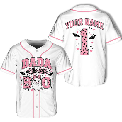 Detailed front view of the little boo baseball jersey
