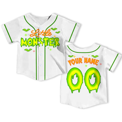 White halloween themed baseball jersey, front view