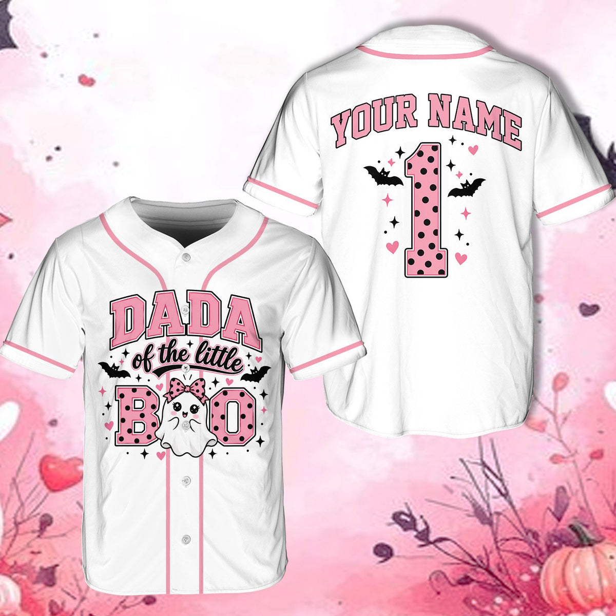 Halloween baseball jersey showing front ghost graphic