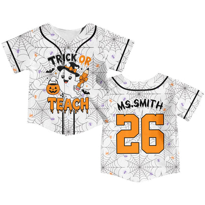 White halloween themed baseball jersey front view alternate