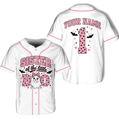Personalized little boo halloween baseball jersey, front view
