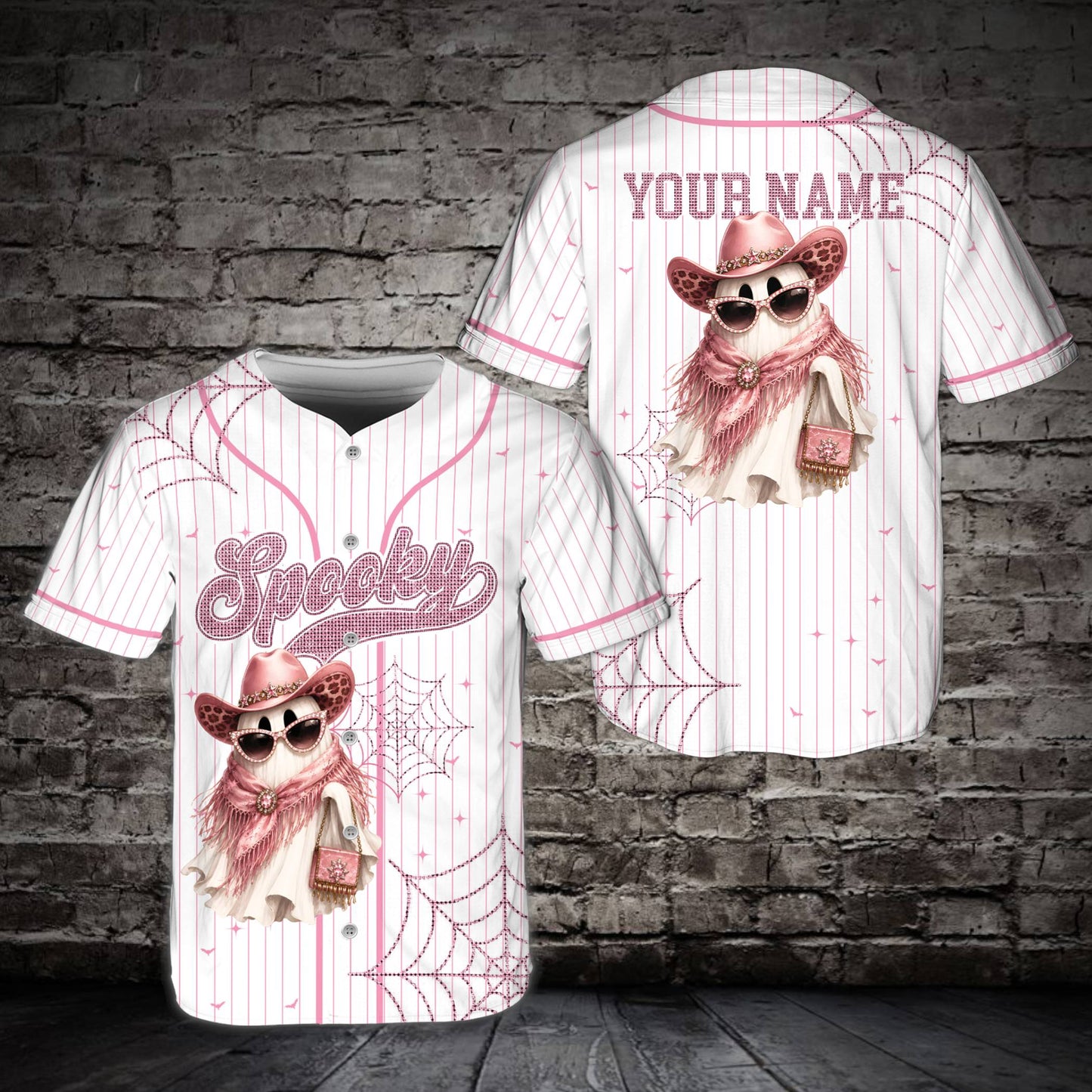 Alternative white color view of the custom girly ghost baseball jersey