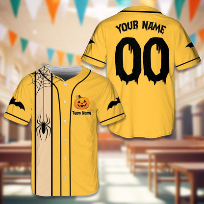 Front view of the yellow custom halloween baseball jersey design
