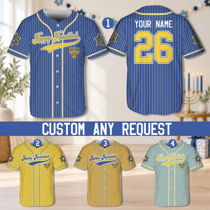 Multicolor view showing various personalized hanukkah baseball jerseys