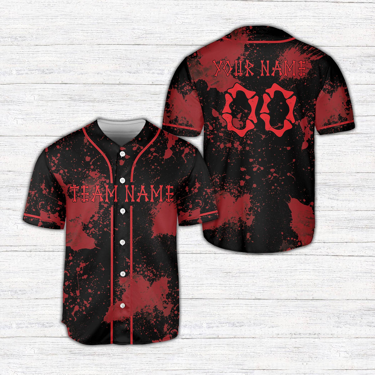 Side profile view of the personalized Halloween baseball jersey