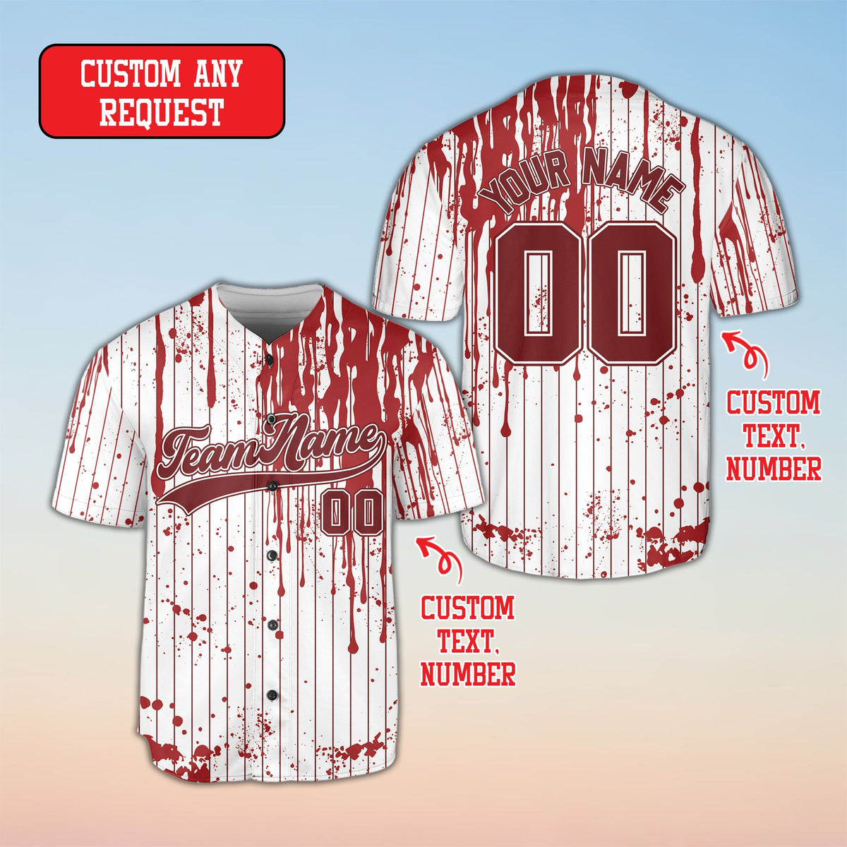 Another front view of the halloween themed custom baseball jersey