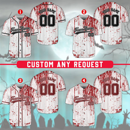 Detailed look at the red blood drip pattern on the white jersey