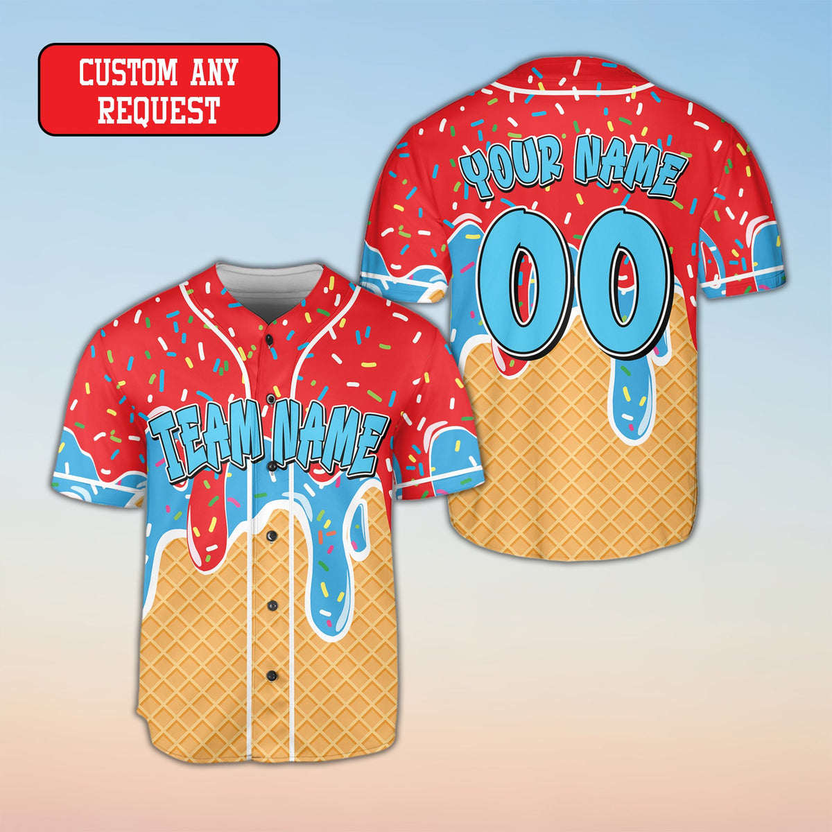 Front detail of ice baseball jersey showing waffle cone pattern