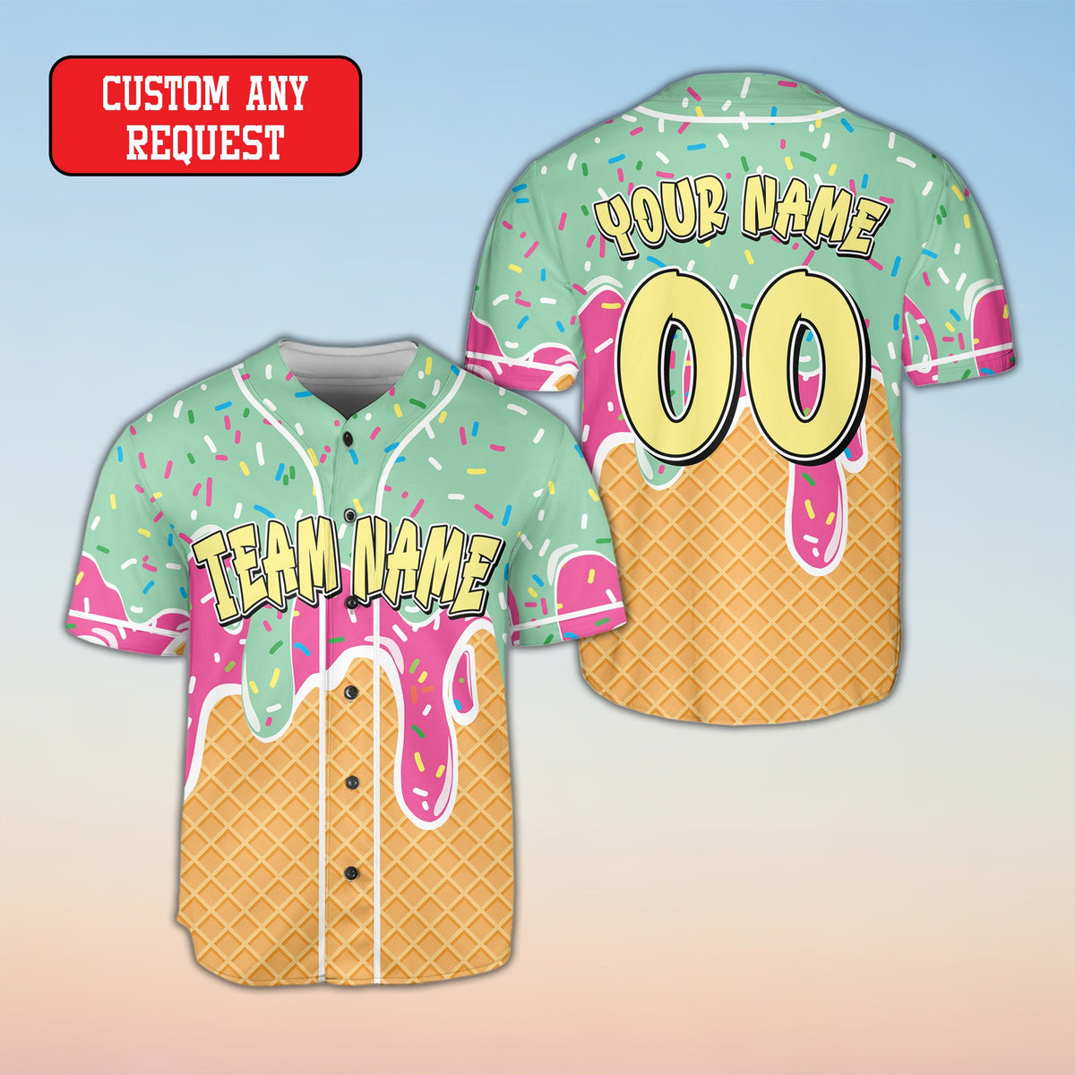 Another front view of the cream baseball jersey