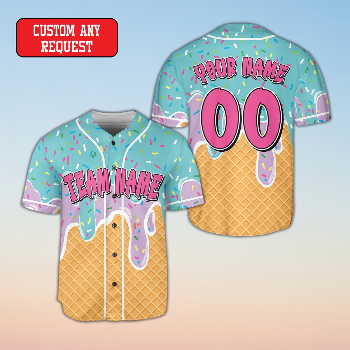 Front view of adult custom baseball jersey