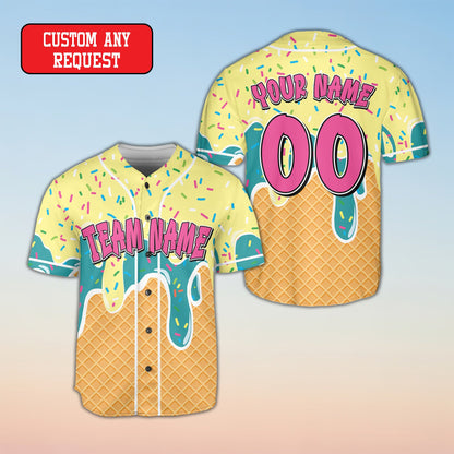Front view of colorful ice cream baseball jersey