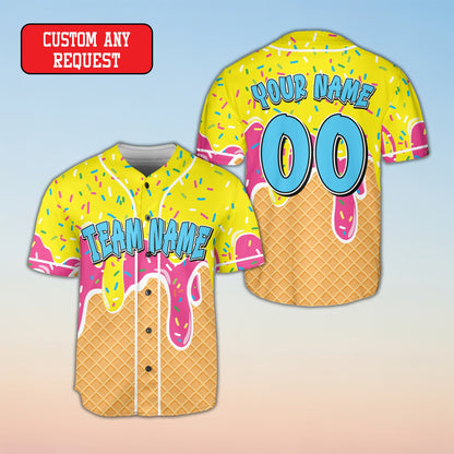 Full front view of personalized pink ice baseball jersey