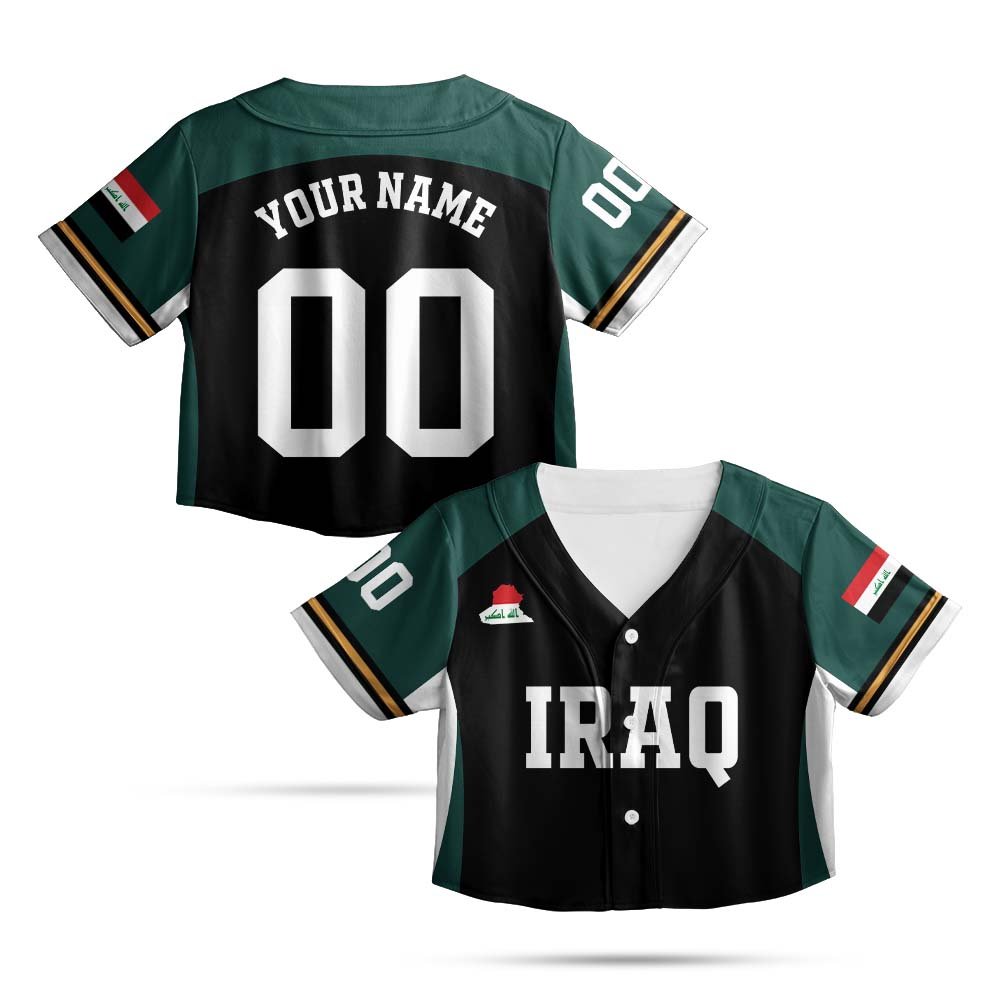 Black variant of the personalized Iraq baseball jersey front view