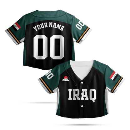 Black variant of the personalized Iraq baseball jersey front view