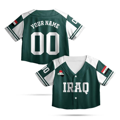 Green variant of the personalized Iraq baseball jersey front view