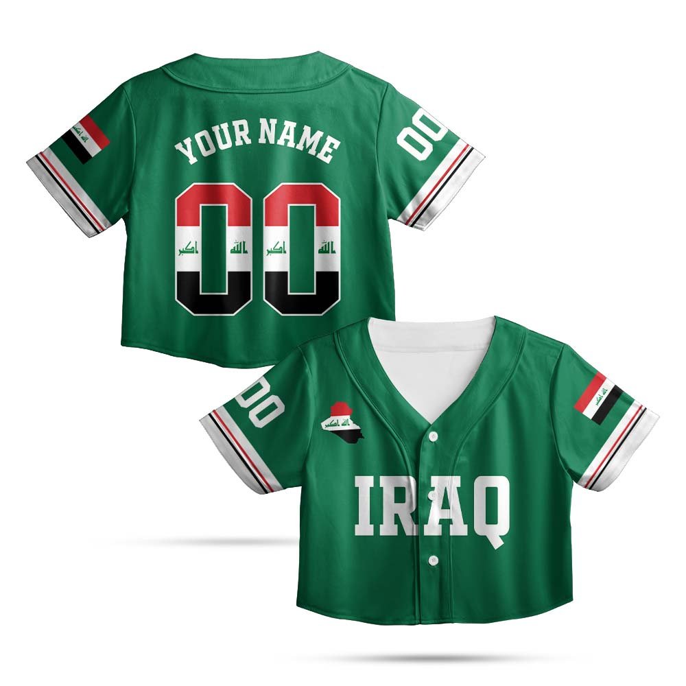 Personalized green iraq baseball jersey with custom name and number, main view
