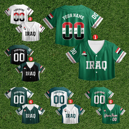 Multicolor custom baseball jersey showing Iraq flag details